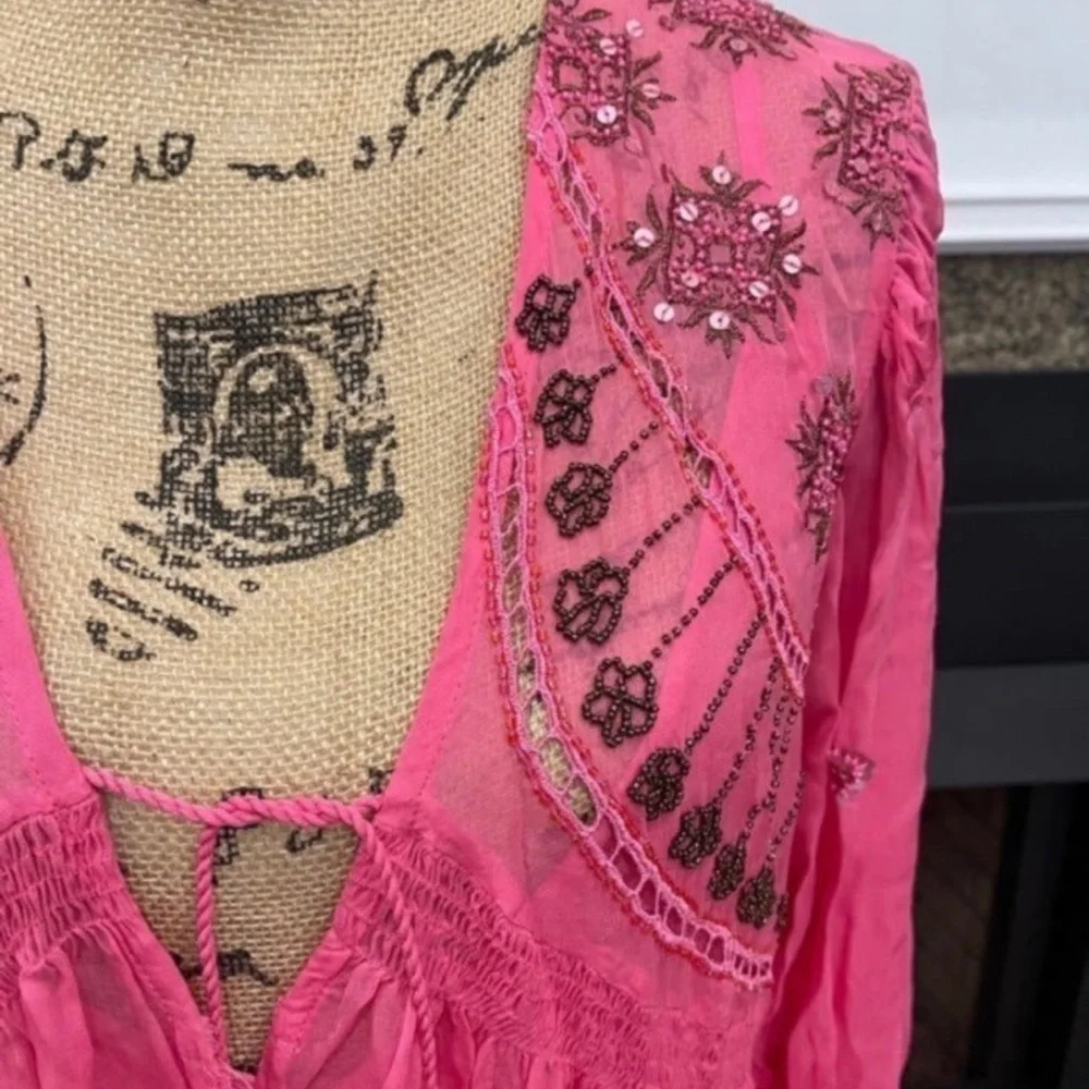 Free People Neon Moon Mini Raspberry Pink Sequin Dress Size XS NWT